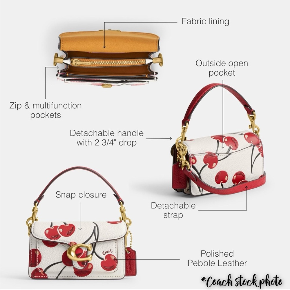 🚫SOLD🚫 Coach Tabby 12 Cherry Print and Coach Cherry Charm Collectible + Gift Box - Picture 16 of 17
